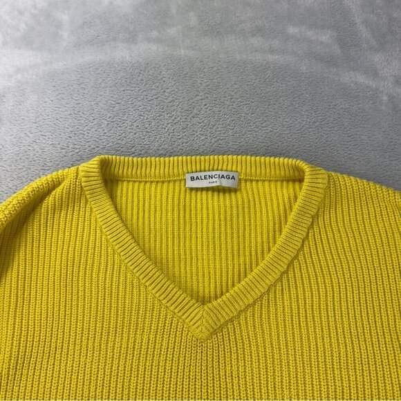 Balenciaga Paris Yellow V Neck Oversized Heavy Knit Sweater Men's Size XS/34 EU - Picture 13 of 16